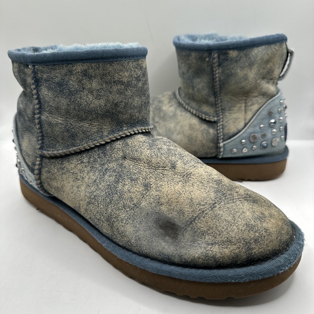 UGG Classic MINI STUDDED BLING LIGHT DENIM BOOTS Size EU40 RARE